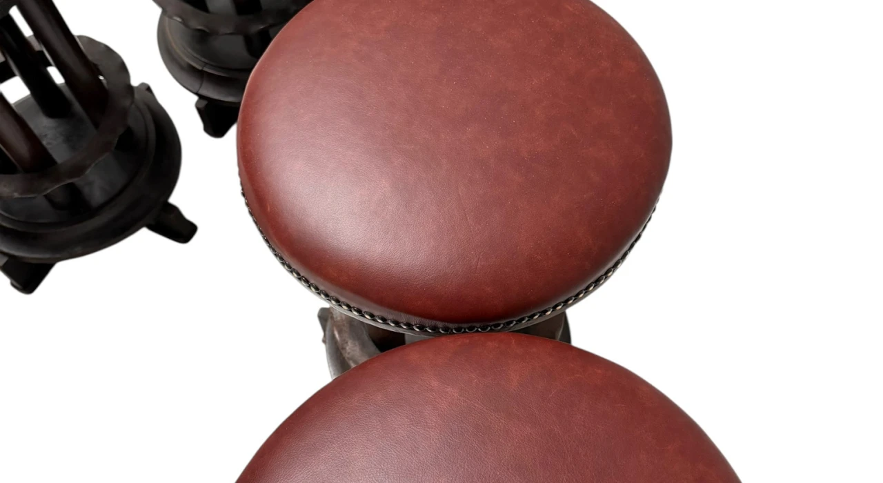 Six Art Deco Amsterdamse School Stools with Leather Tops, 1920s